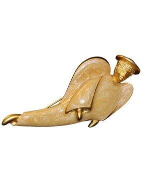 Christmas Brooch Guardian Angel Pearlized Enamel Gold Tone Finish Estate Jewelry